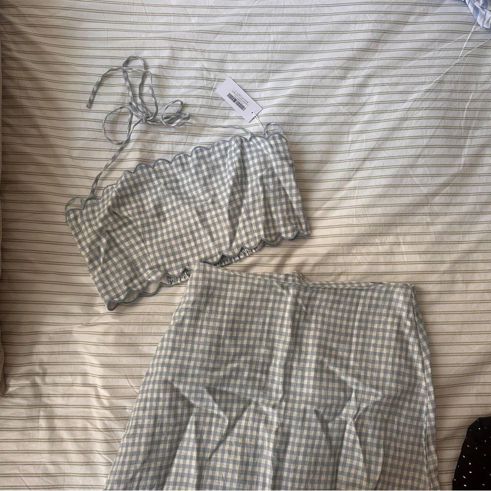 Reformation Blue Gingham Yvonne Matching Set